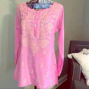 Gorgeous pink embroidered silk tunic